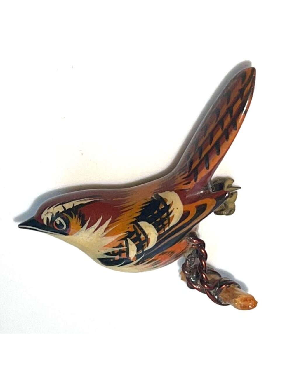 Takahashi Wren Brooch Wood Carved American Bird Pin 1950s Wilderkind Handcrafted